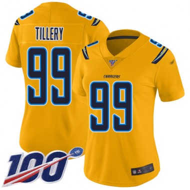 Los Angeles Chargers NFL Football Jerry Tillery Gold Jersey Women Limited  #99 100th Season Inverted Legend->youth nfl jersey->Youth Jersey